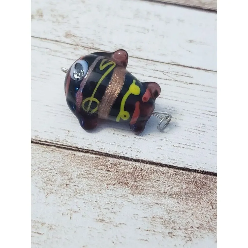 Vintage Pendant Black Glass with Multi Colored Detail